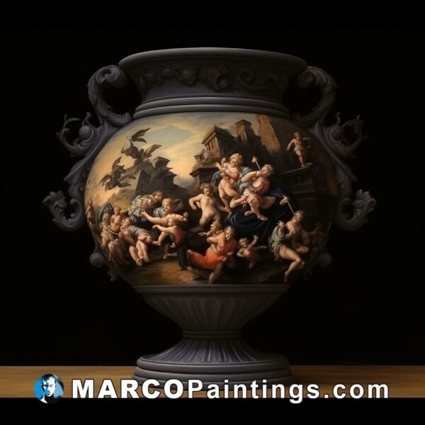 An art vase with cherubs and men