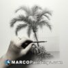 An artist's drawing pencil holding a palm tree