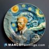 An artist's plate that features the painting van gogh starry night