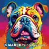 An artistic depiction of the bulldog in a colorful print