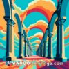 An artistic illustration of arches in a colorful space