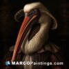 An artistic painting of a pelican with brown beak