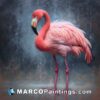 An artistic painting of a pink flamingo standing in the rain