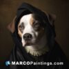 An artistic portrait of a dog in black robe