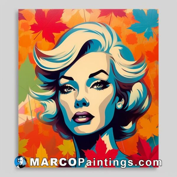 An artwork featuring marilyn monroe with autumnal leaves