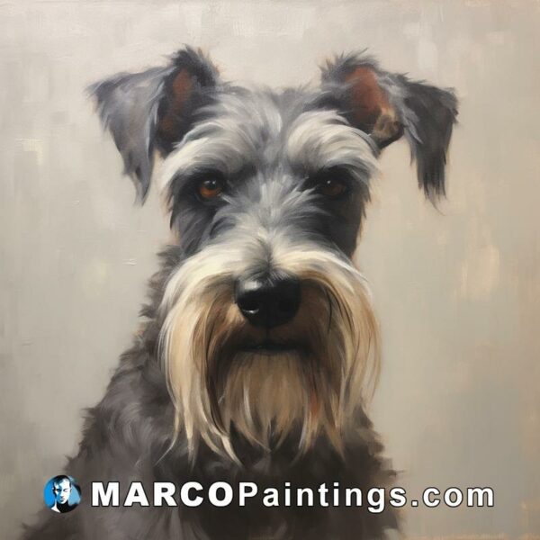 An artwork of a small schnauzer looking at the viewer