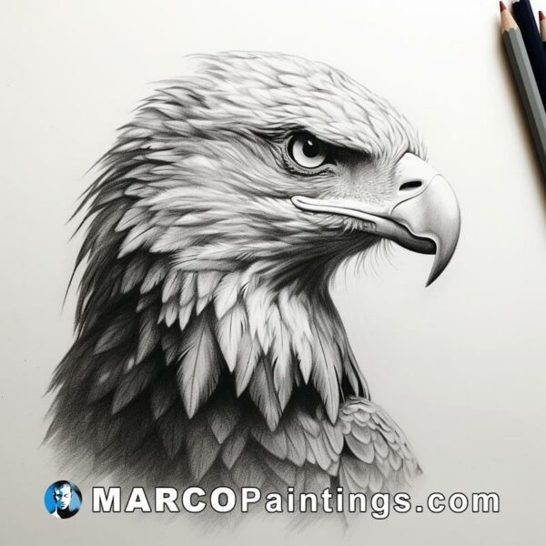 An eagle head in pencil with paper