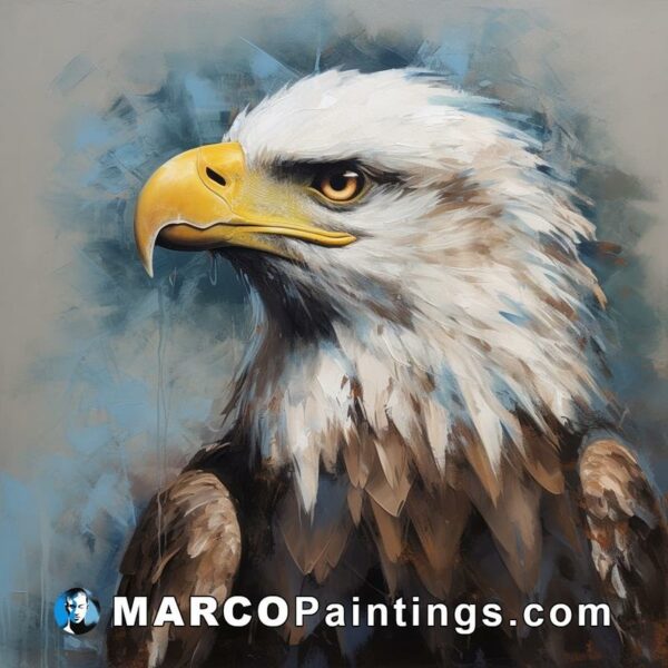 An eagle painting in acrylic with blue eyes in the background