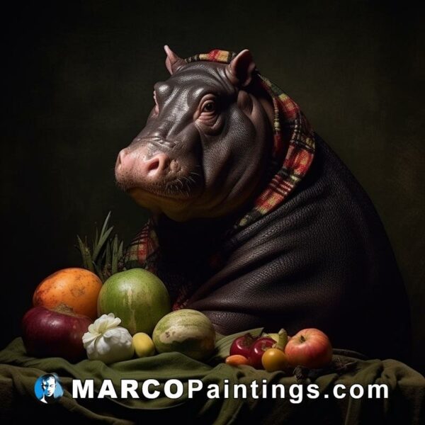 An elaborative portrait of a hippo