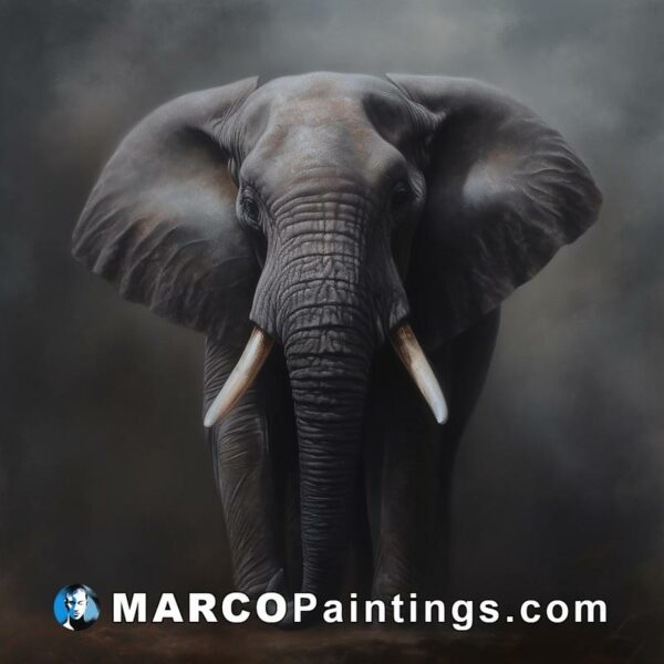 An elephant painting in black on grey