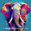 An elephant with colorful tusks on a blue background