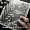 An extremely detailed pencil drawing of a 3d world