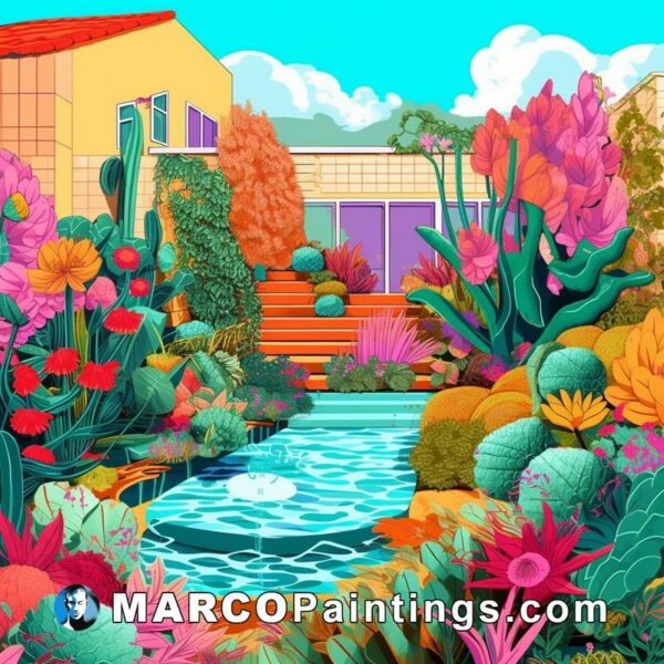 An illustration of a colorful garden