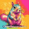 An illustration of a cute colorful squirrel with a colorful background