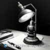 An illustration of a desk lamp in black and white