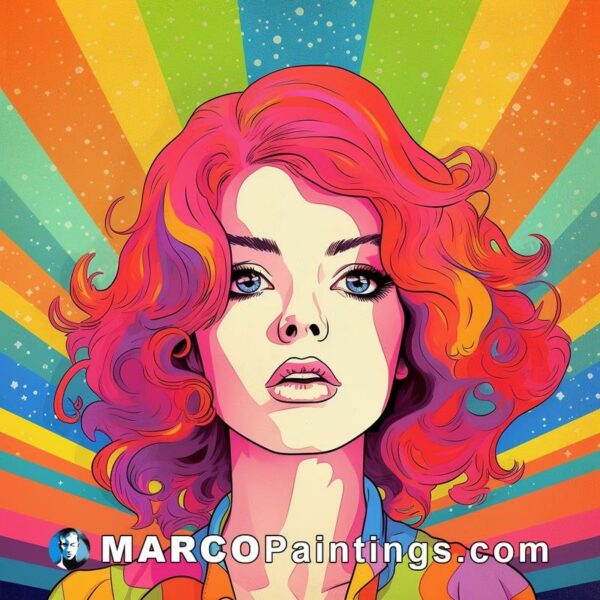 An illustration of a girl in the middle of a colorful background
