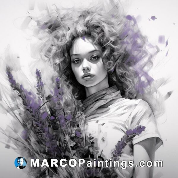 An illustration of a girl with purple flowers