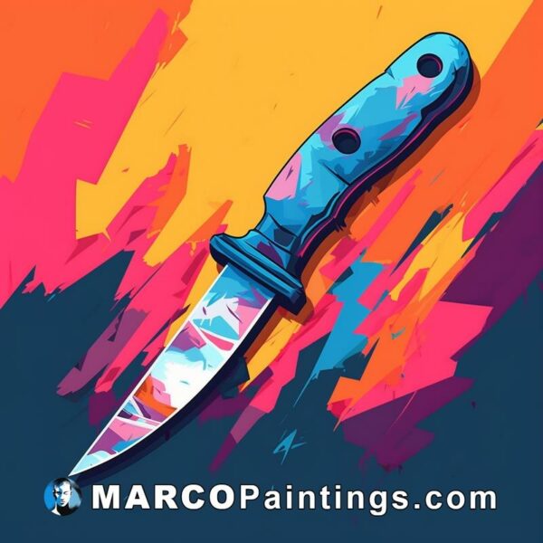 An illustration of a knife and abstract painting on top of a colorful background