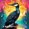 An illustration of a loon in bright colors