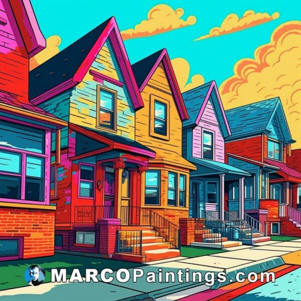 An illustration of a neighborhood full of houses with colorful walls