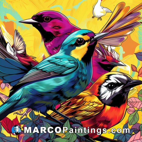 An illustration of colorful birds