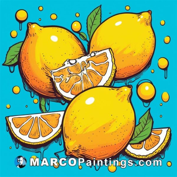 An illustration of lemons on a blue background