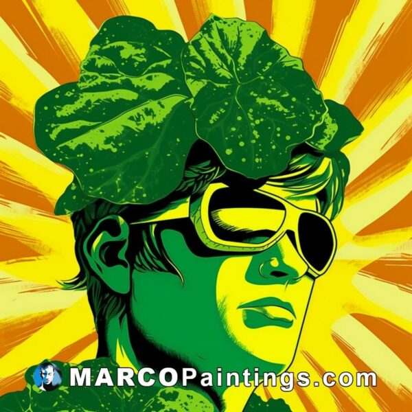 An illustration of man in sunglasses with lettuce on his head