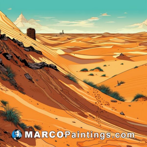 An illustration of sand dunes and a desert