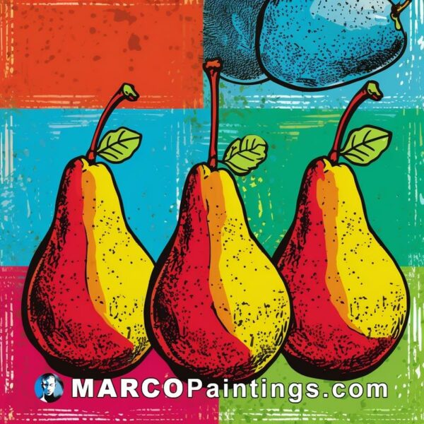 An illustration showing three pears on an abstract square background