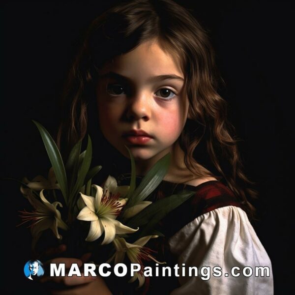 An image of a child holding a bouquet of flowers