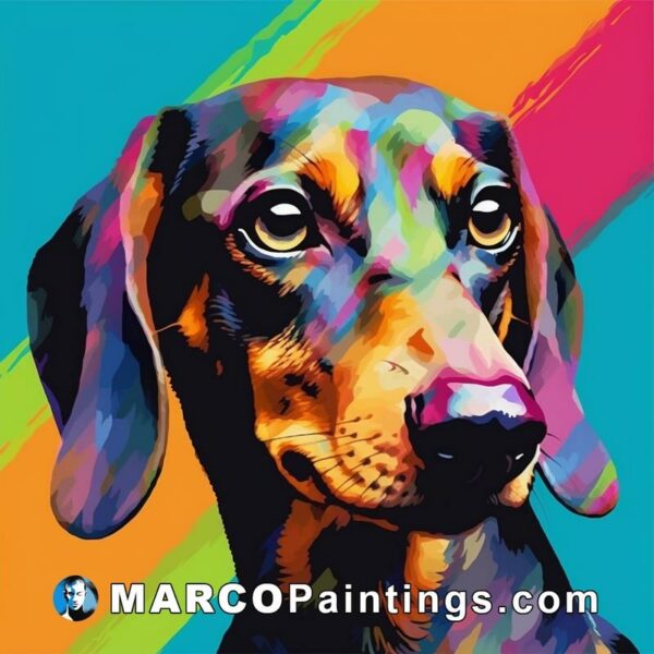 An image of a dachshund painted on colorful background