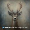 An image of a deer with antlers in oil