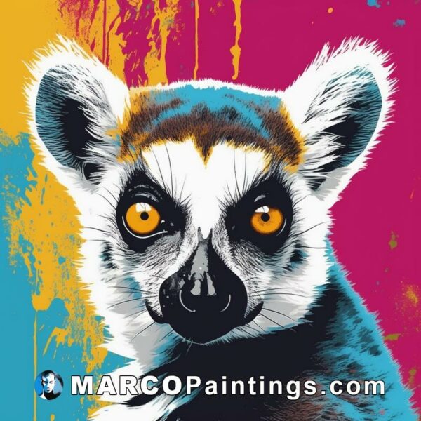 An image of a lemur on colorful background