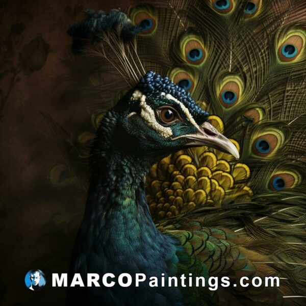 An image of a peacock in a dark background