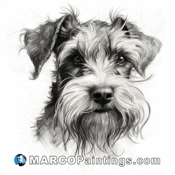 An image of a schnauzer dog in black and white