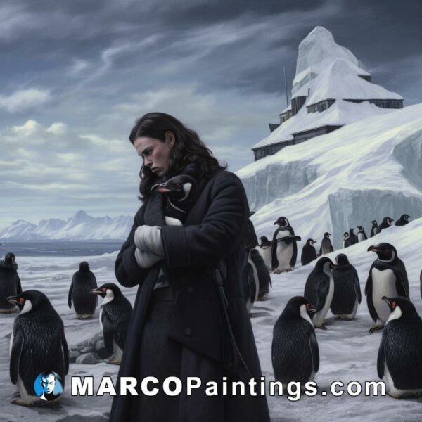 An image of a woman in a coat with penguins