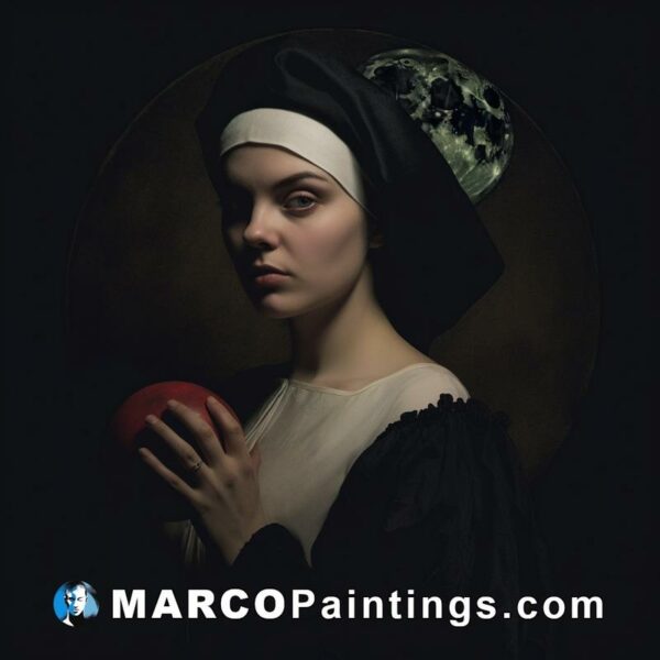An image of nun holding a red apple