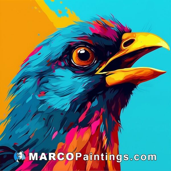 An image painted of a bird with colorful colors