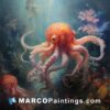 An octopus painting showing ocean plants and plants