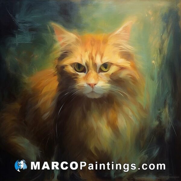 An oil/acrylic painting of an orange cat