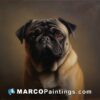 An oil paint of a portrait of a pug