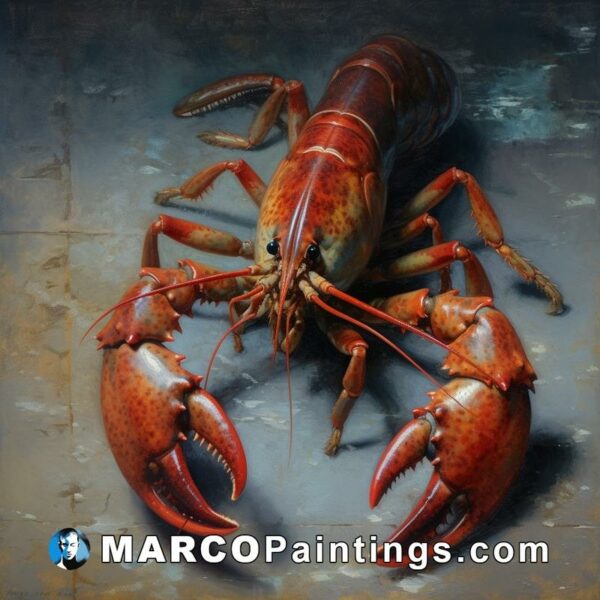 An oil painting by mike phelan of a lobster