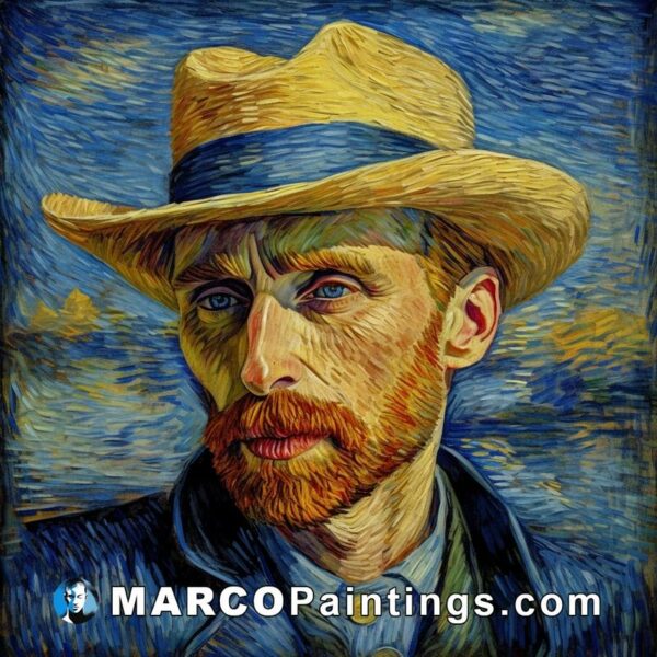 An oil painting by van gogh of a man with a beard and a hat