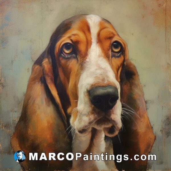 An oil painting of a basset hound looking directly at the camera