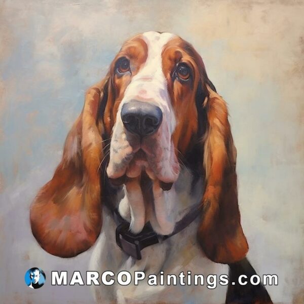 An oil painting of a basset hound