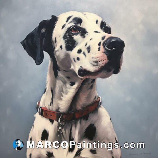 An oil painting of a black and white dalmatian