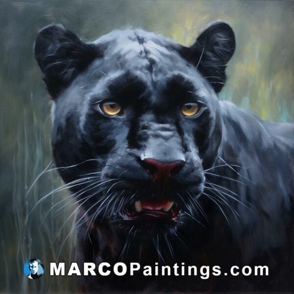 An oil painting of a black panther