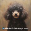 An oil painting of a black poodle in black and brown