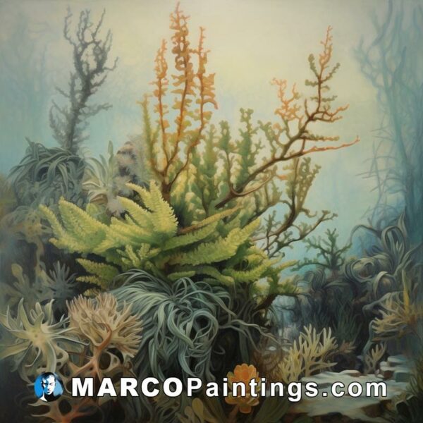 An oil painting of a coral reef