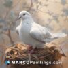 An oil painting of a dove in a nest